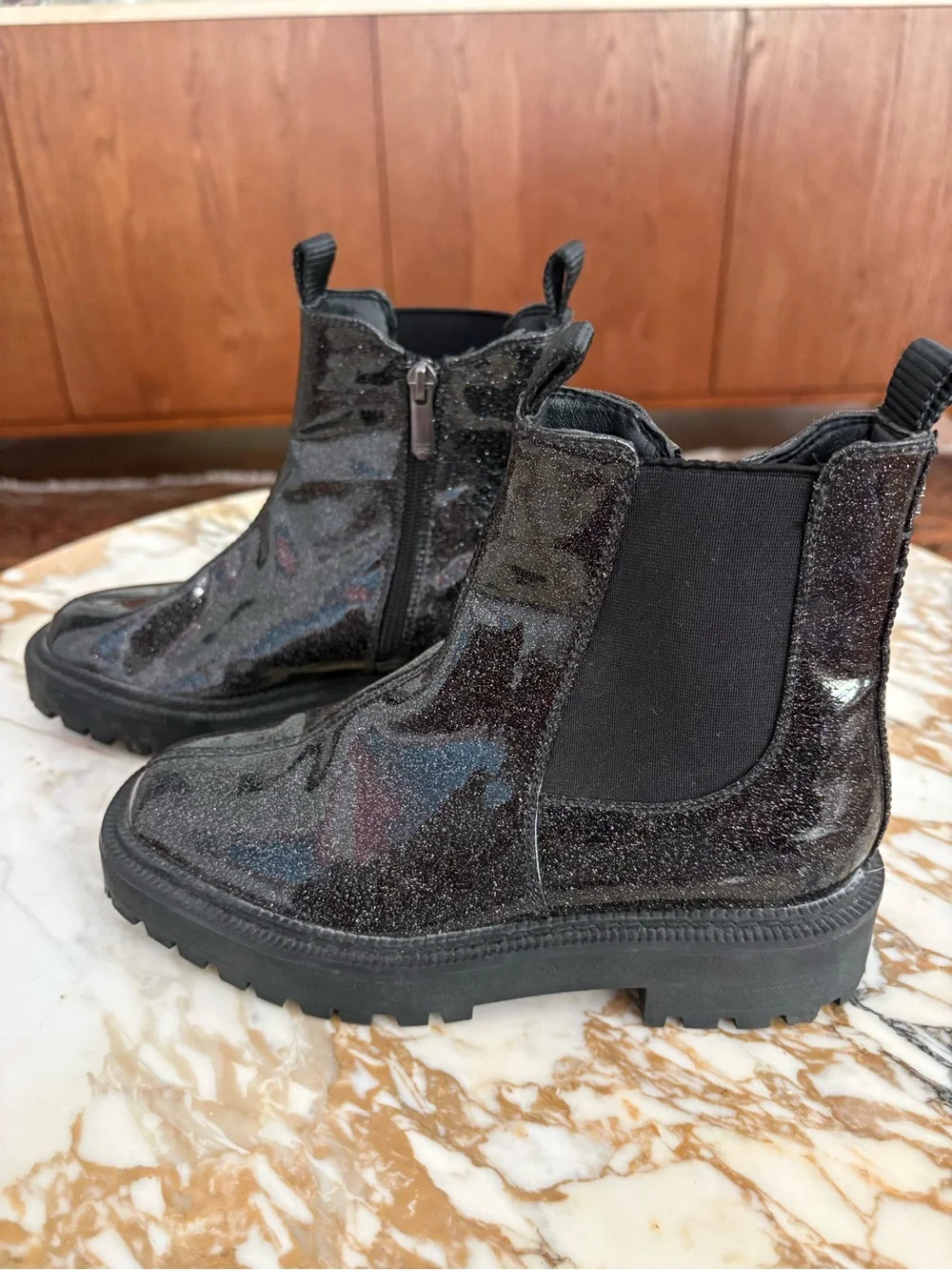 Sam Edelman Laguna Chelsea Combat Boots Girls Size 3 Black Glitter
